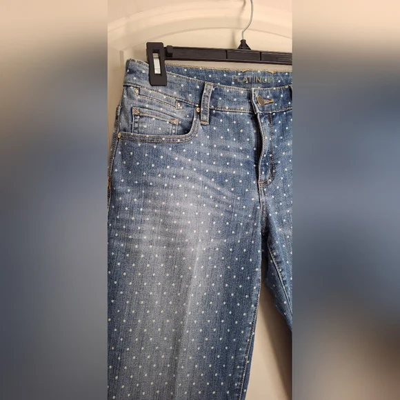 Chicos Platinum Denim Dot Boyfriend Jeans Womens Sz 00 Bohemian Casual Office - Picture 7 of 10